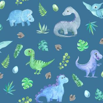 Baumwolljersey Dinosaurier auf Blau